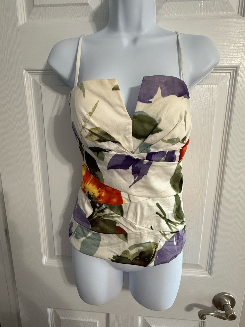 Donna Rocco Floral V-Neck Spaghetti Strap Peplum Top - EUC